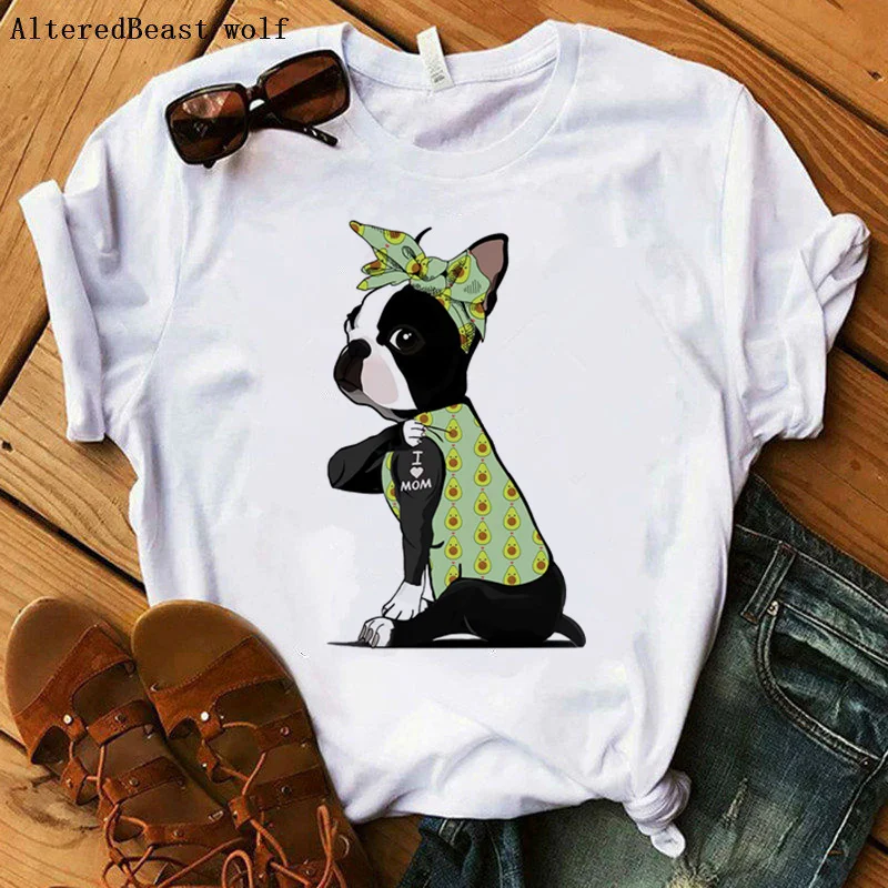 

Boston Terrier i love mom T-shirt Women avocado bandanas Print harajuku MAMA t-shirt short sleeve graphic tee women clothes 2020