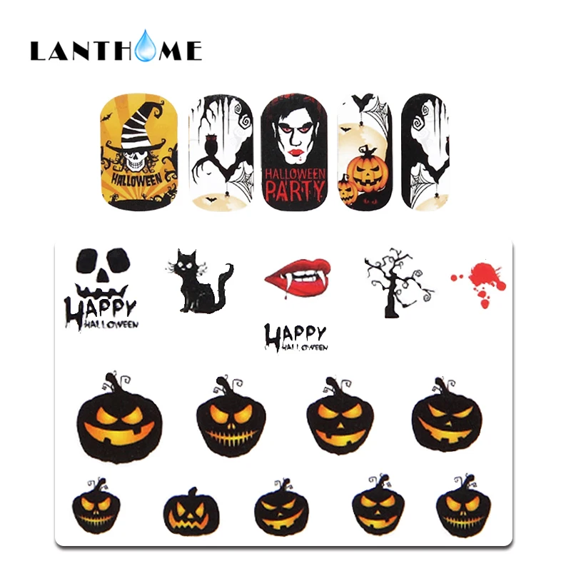 48 шт Рождество Хэллоуин наклейки для ногтей Череп Кость вода переводные пленка