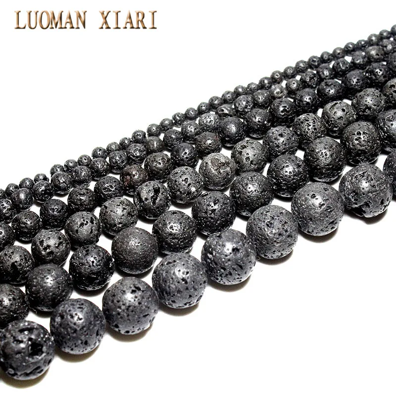 Volcanic rock Прекрасный AAA натуральный камень Бусины тигровый глаз агат Lapis розовый кварц аметист для самостоятельного изготовления ювелирных изделий ожерелье браслет 4-12 мм - Цвет: Volcanic rock