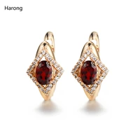 harong luxury stud earrings blue red crystal vintage jewelry party shape gold color mini geometry earrings for woman girl gift