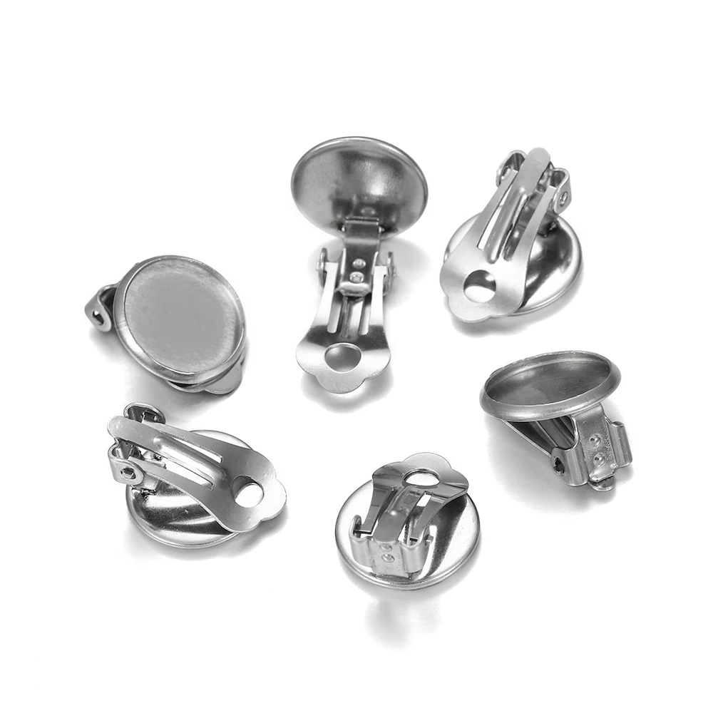 10pcs 8-14 mm Stainless Steel Round Flat Ear Clip Base Cabochon Bezel Tray Earrings Clips  For DIY Jewelry Makings Accessories images - 6