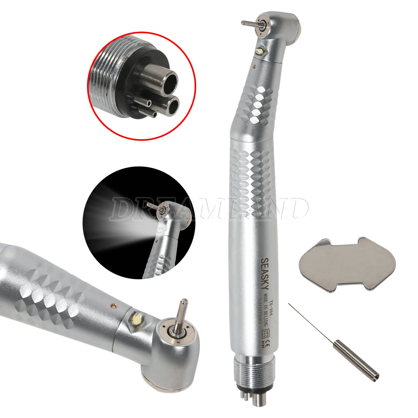 SEASKY Dental E-generator LED Fiber Optic High Speed Triple Spray Handpiece Standard Head 4 Hole Turbine TM4