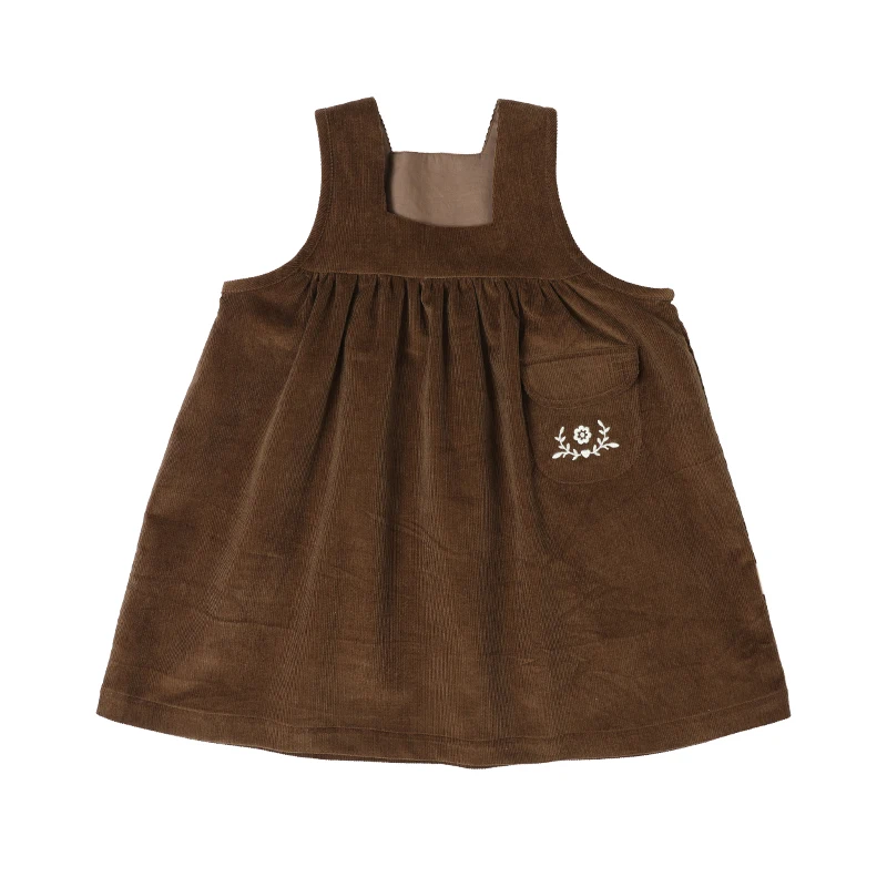 

2021 spring new clothing baby girls restoring ancient ways sweet corduroy exquisite embroidery sleeveless dress