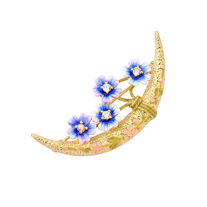 

European and American Trend Enamel Personality Moon Flower Brooch Clothing Accessories Simple Temperament Creative Suit Pins