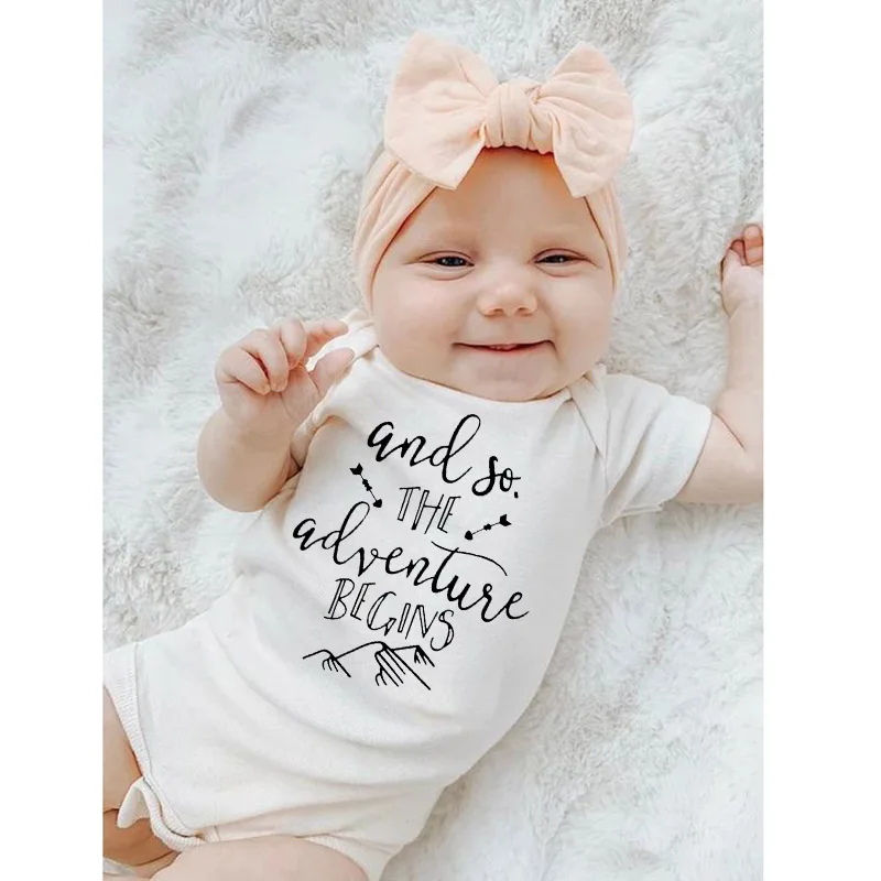 

And So The Adventure Begins Summer Baby Bodysuits Boys Girls Unisex Jumpsuit Newborn Baby Fashion Clothes Toddler Baby Onesie