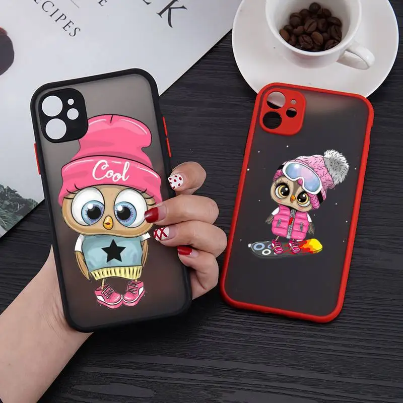 

owl cute Cartoon pink Phone Case matte transparent For red iPhone 7 8 x xs xr 11 12 pro plus mini max Clear Funda