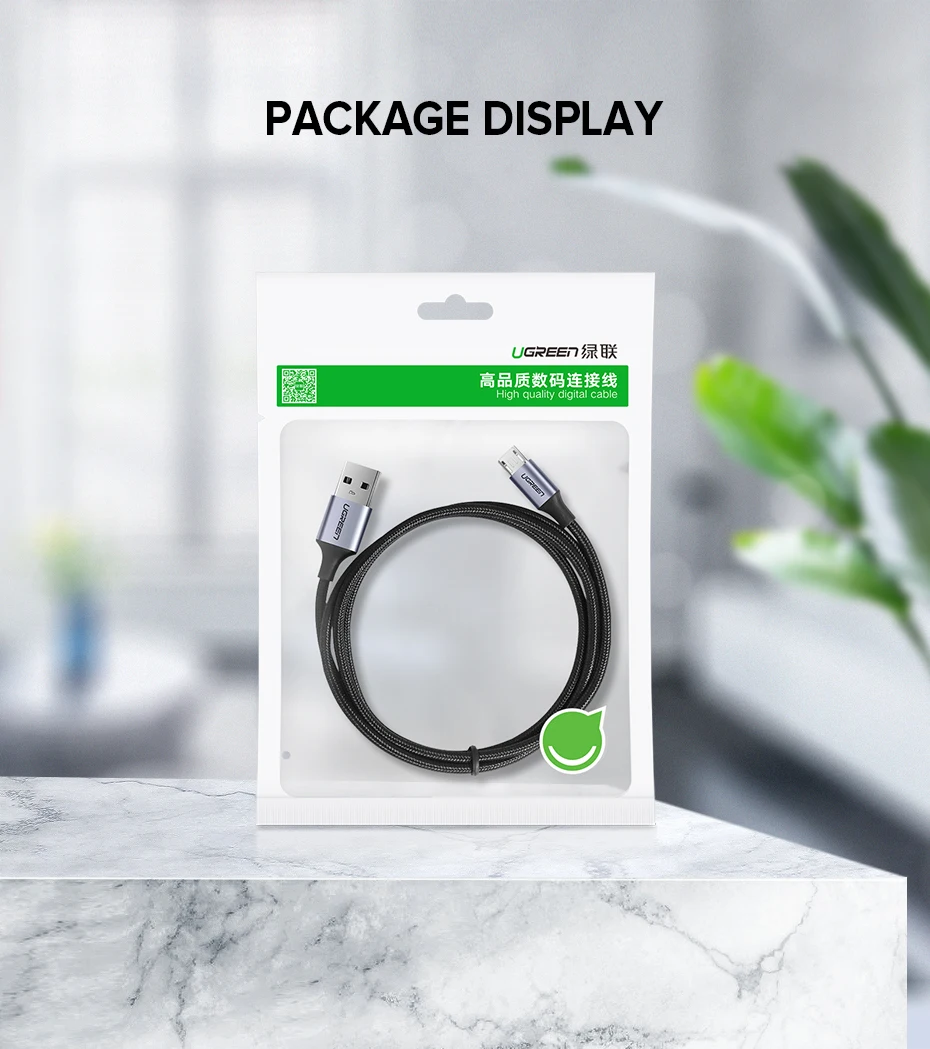 Ugreen Micro USB Кабель 2.4A Нейлоновый Шнур для Зарядки Телефона USB-кабель Провод для Быстрой Зарядки для Samsung s Huawei Xiaomi HTC LG Планшет Android зарядное устройство для телефона Кабель Micro USB