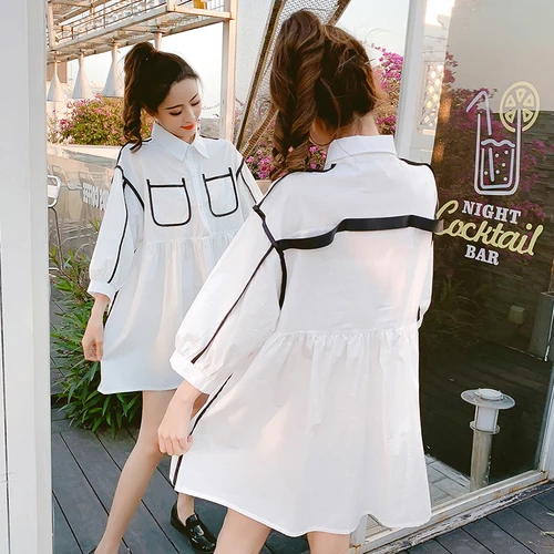 Шикарное платье рубашка 2019 осень Питер Пэн воротник пэчворк Повседневный с