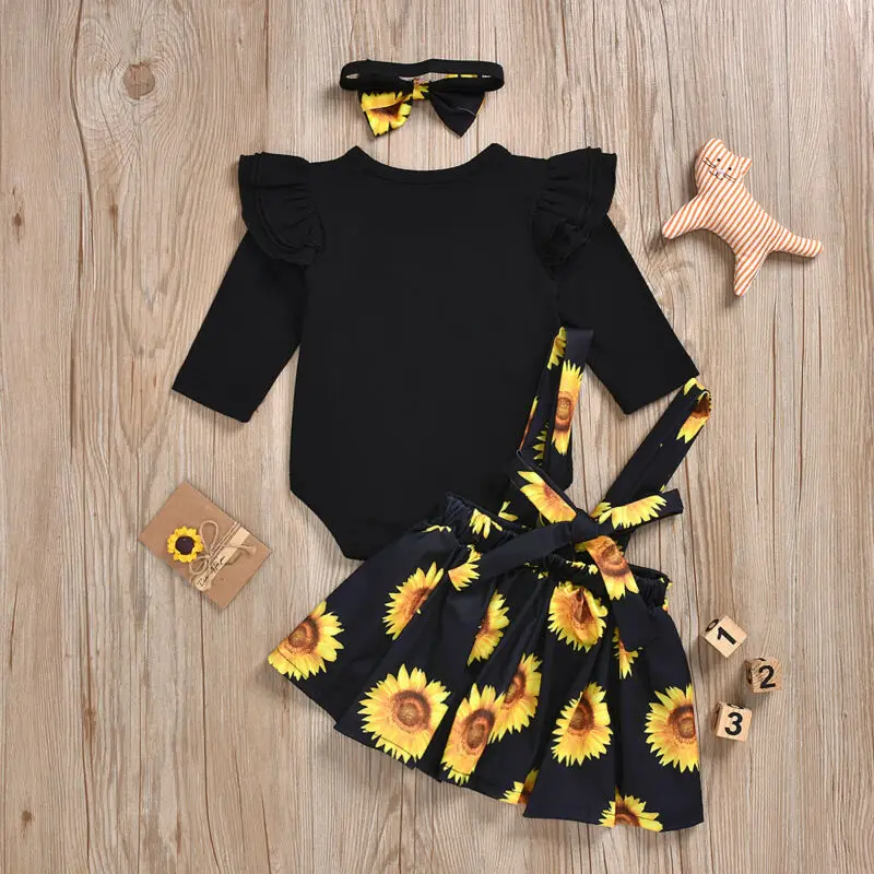 

Newborn Kids Baby Girl 2PCS Sets Floral Sunflowers Clothes Jumpsuit Romper Body Suit Suspenders Skirt Outfit Set Sundress New