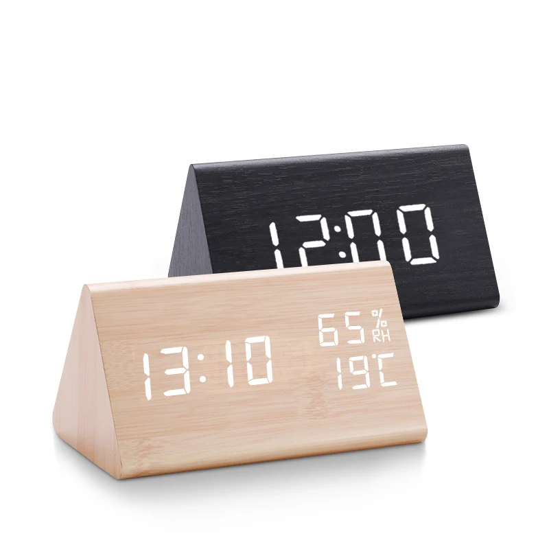

Электронные часы со светодиодсветодиодный подсветкой, деревянный Настольный будильник с голосовым управлением, питание от USB/AAA, украшение ...