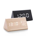 Цифровые часы со светодиодным деревянным будильником, настольные часы со звуковым управлением, питание от USB/AAA, украшение для дома - фото