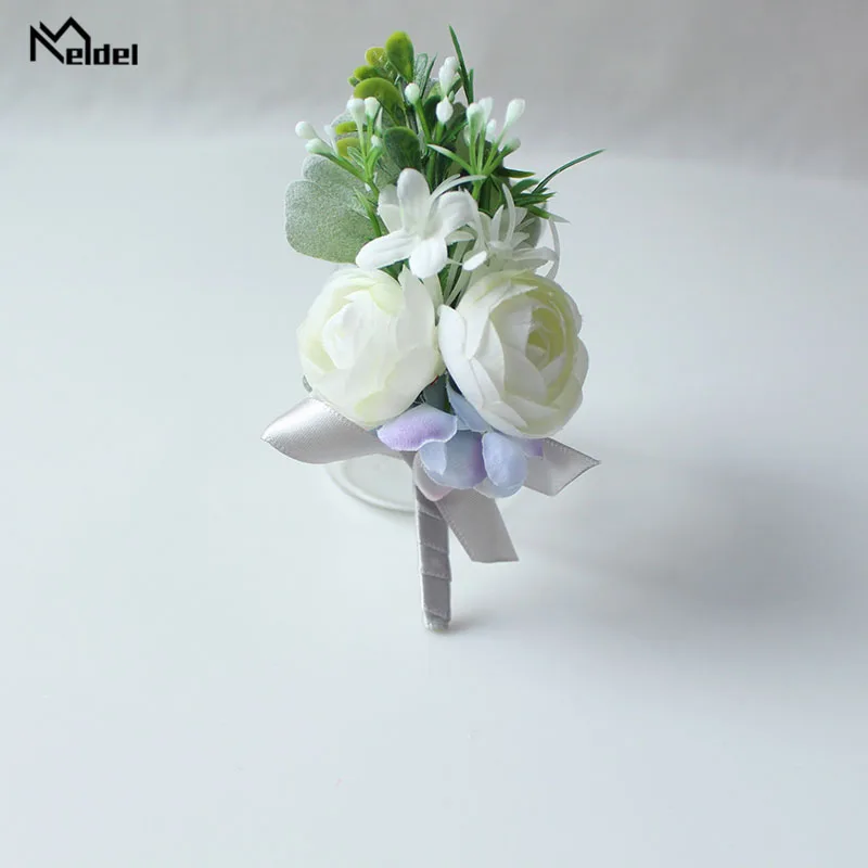 Meldel Wedding Wrist Corsage Groom Boutonnieres Quality Bridal Flower Girl Bracelet Men White Boutonniere |