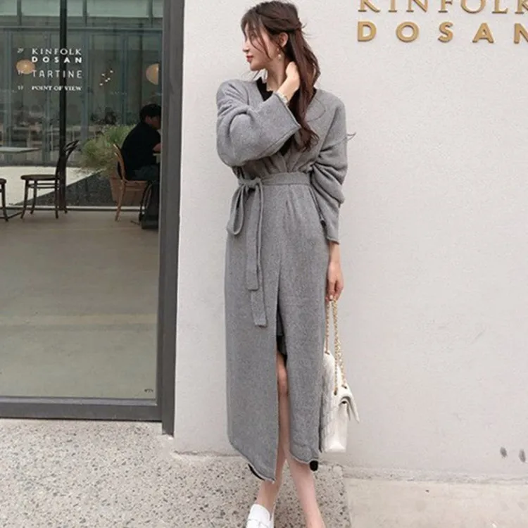 New Vintage Knitting Cardigan Sweater Women Dress Winter Long Knitted Dresses loose Oversize Lady Robe Vestidos |