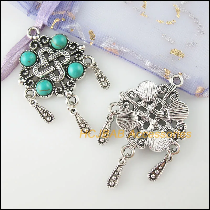 4 шт. Тибетский Серебряный тон китайский узел камень каплевидные кисточки