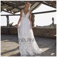 yilibere lace simple wedding dress v neck sleeveless bridal dresses backless beautiful lace tailing custom made