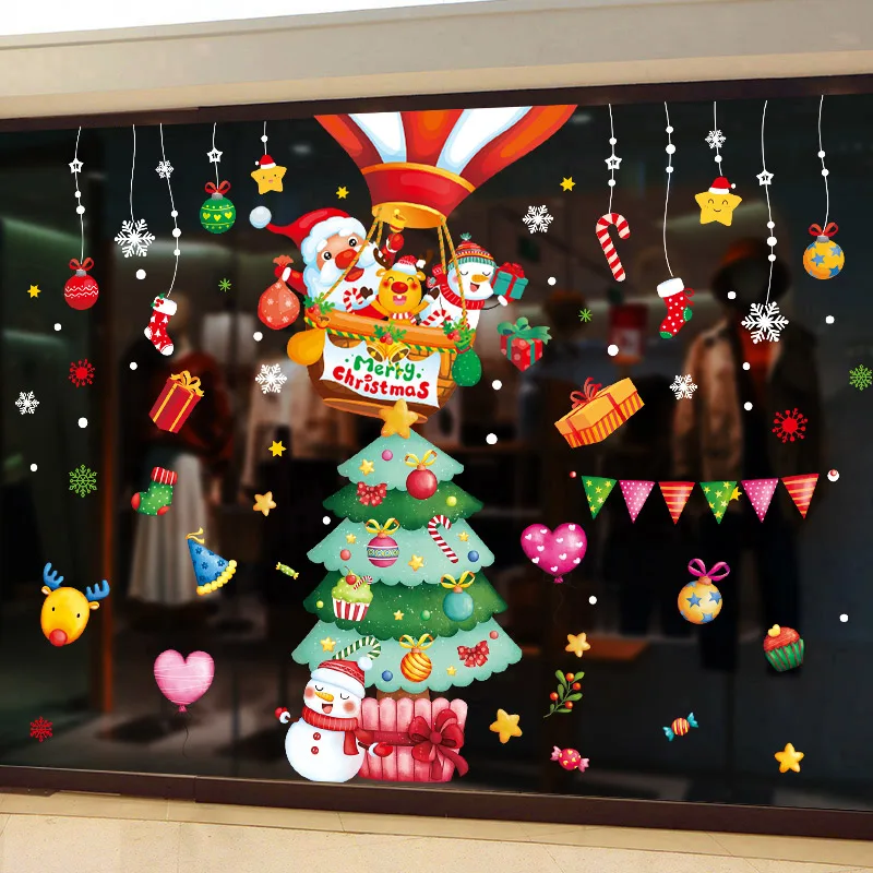 

[SHIJUEHEZI] Christmas Glass Stickers DIY Santa Claus Snowman Tree Wall Decals for Living Room Window New Year Home Decoration