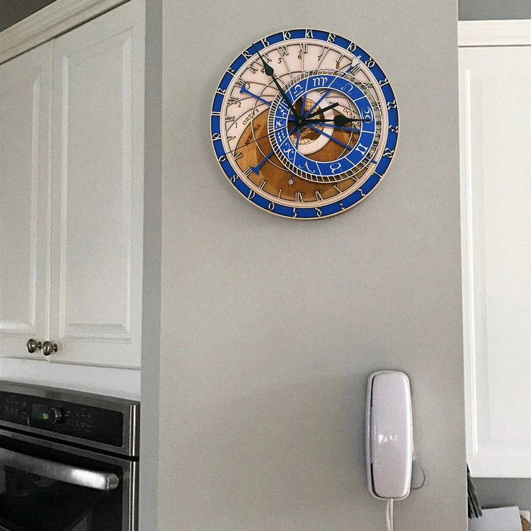 Деревянные настенные часы кварцевые астрономическое искусство 12 созвездий