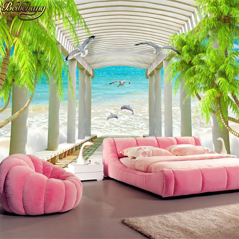 Обои для стен океанская пальма 3d обои прогулок променады гостиная диван спальня