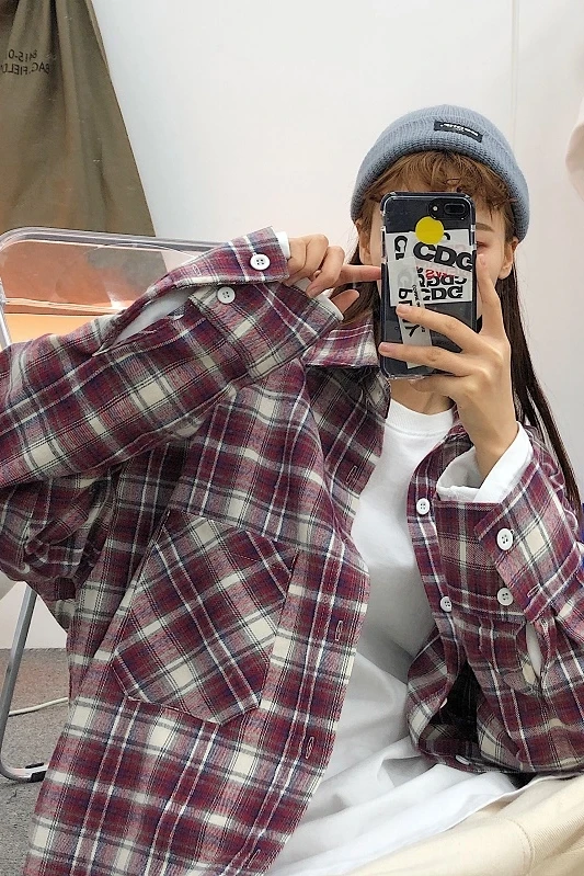 Весна-Осень 2020 новая Корейская Молодежная рубашка в клетку с длинными рукавами