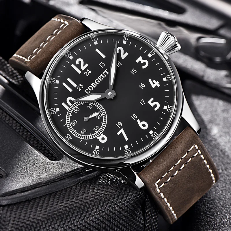 CORGEUT Top Aviator Mechanical Men's Watch Self-Winding Men's Watch Seagull Movement Leather Strap Men's Clock 2021 Luxury Brand
