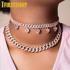 Ожерелье с кубинским сердцем 9 мм, изящное ожерелье со сверкающим фианитом, цвет розового золота с розовым фианитом, роскошная бижутерия, модный хип-хоп Для Wonem