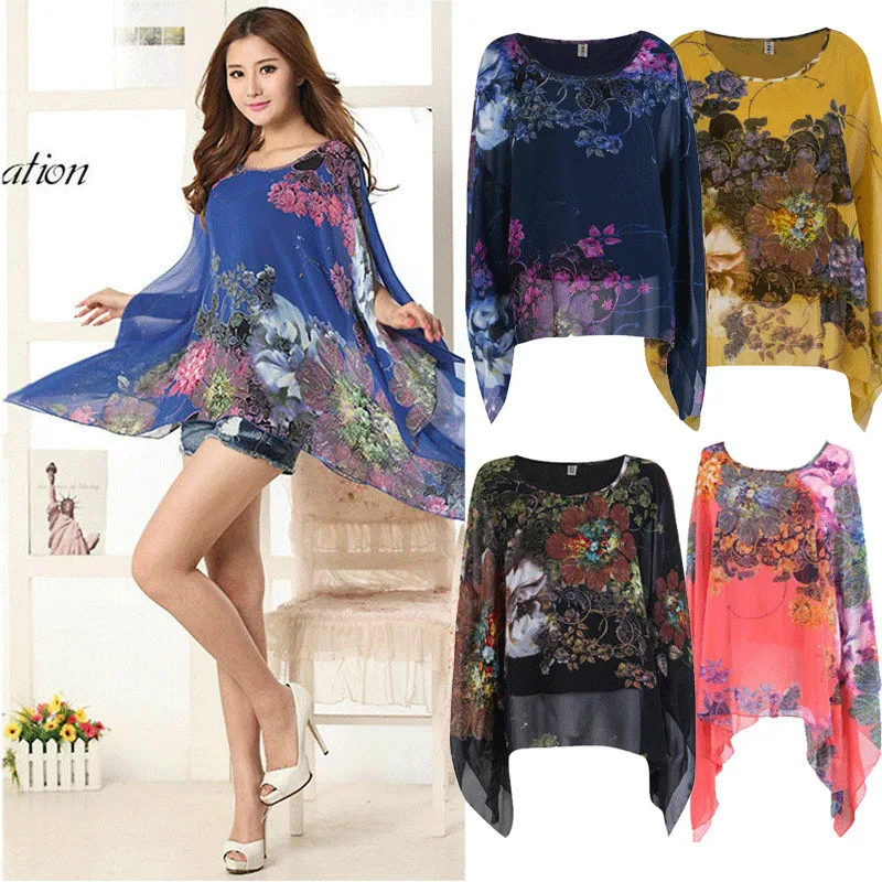 Популярная Осенняя модная женская шифоновая блузка с принтом Солнцезащитная
