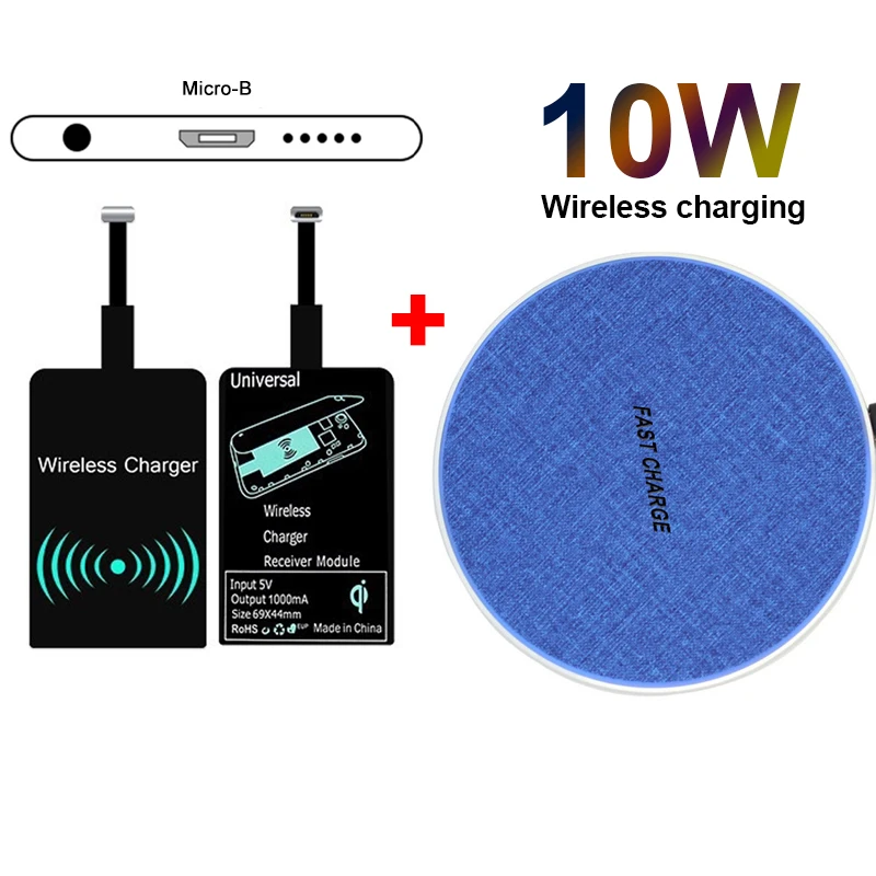 Micro-B10W Qi Беспроводное зарядное устройство приемник USB беспроводной зарядный приемник для Android Micro usb type-C мобильный зарядный коврик патч - Тип штекера: Micro-B10W