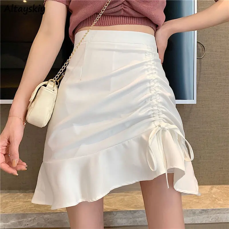 

Women Designer Skirts Drawstring Adjustable Length Fashionable Slim Soft Lining Mini Ulzzang Females All-match Summer Daily Chic