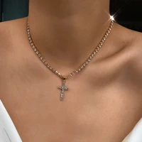 fashion vintage cross jesus pendant necklace for women men tennis chain choker necklace female statement christian jewelry gift