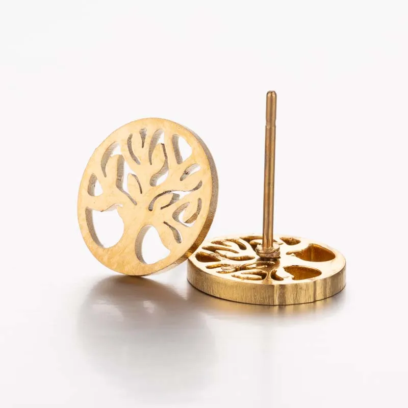 

Fashion Round Tree of Life Stud Earrings Women Summer Fashion Tree Plant Jewelry Stainless Steel France Accessories Bijoux