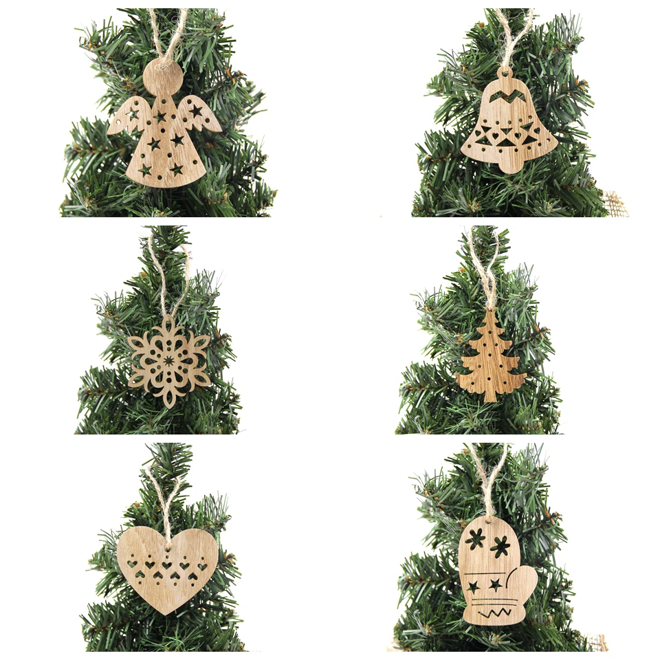 New!6PCS Cute Christmas Snowflakes&Deer&Tree Wooden Pendants Ornaments Christmas Party Decorations Xmas Tree Ornament Kids Gift
