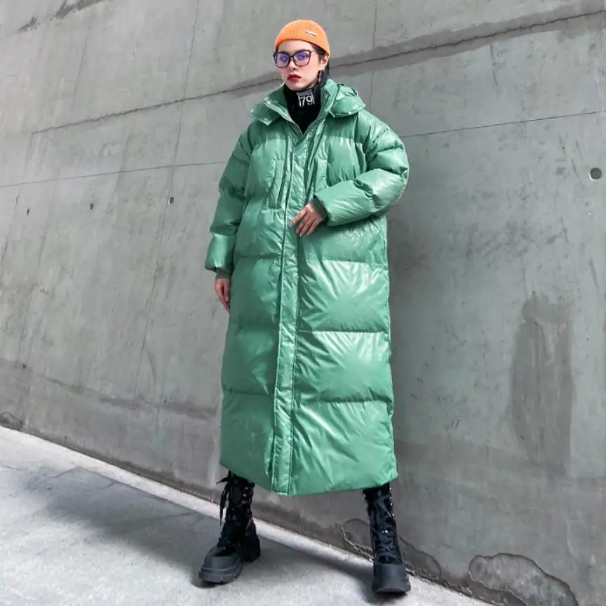 Супер длинное теплое пальто зимнее уличное стильное толстое хлопковое