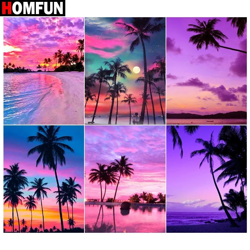 

Алмазная 5d картина HOMFUN, полноразмерная/круглая «фиолетовое дерево и море» картина стразы, для творчества, алмазная вышивка, домашний декор