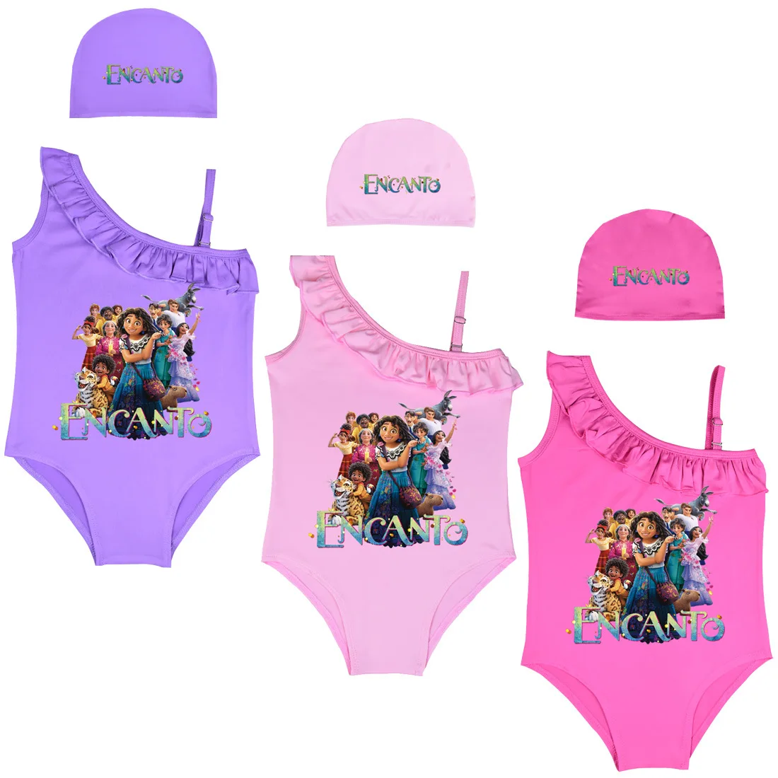 

Children's Swimwear Encanto Girls Off-Shoulder One Piece Swimsuit Baby Beach Swimsuit 3-14Y
