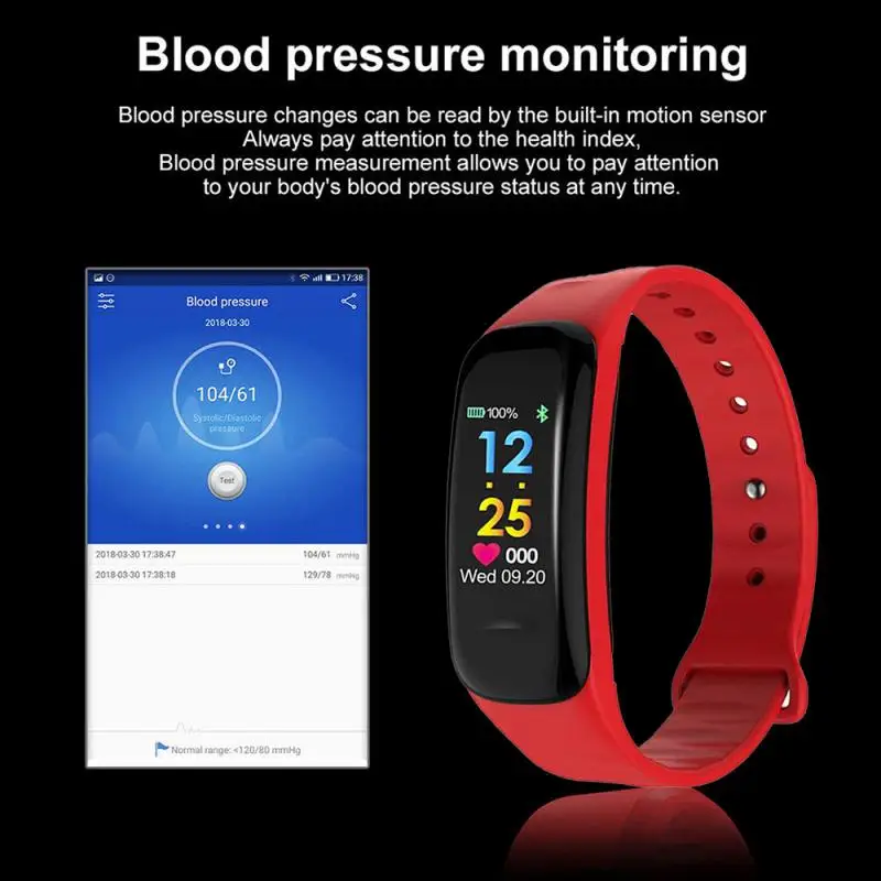 

C1 Plus Fitness Bracelet Color Screen Smart Watch Heart Rate Monitoring Step Counter Use Waterproof Fashionable Sports Watches