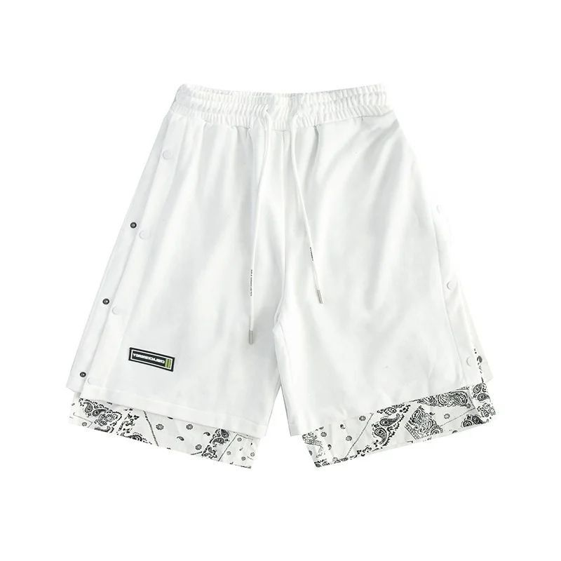 

Summer New Shorts Men Fashion Streetwear Bandana Paisley Fake Two Pieces Short Pant Male Elastic Waist WB117
