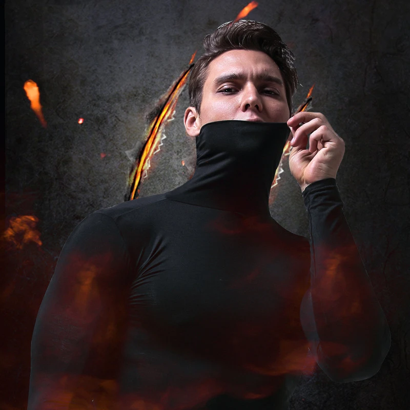 

Men Warm Long Sleeve Compression Shirts Turtleneck Winter Base Layer Top Pullover Lightweight T-Shirt TC21