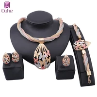 dubai gold jewelry sets for women butterfly crystal necklace earring ring bangle italian bridal wedding accessories jewelry sets
