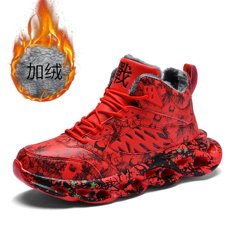 Red with Plush Новинка; мужские кроссовки для бега; уличная дышащая обувь; светильник для бега; Мужская Удобная прогулочная спортивная обувь; zapatillas hombre Deportiva - Цвет: Red with Plush