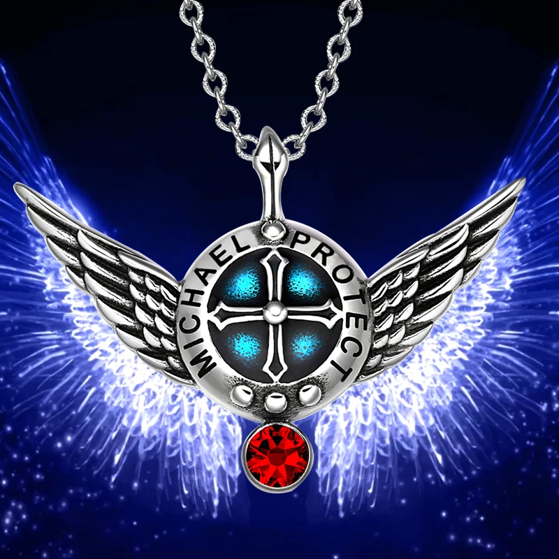 KLDY, женское ожерелье, Archangel, Майкл, крылья ангела, цепочка на шею, нержавеющая сталь, защита, щит, волшебные силы, Красный Кристалл, кулон