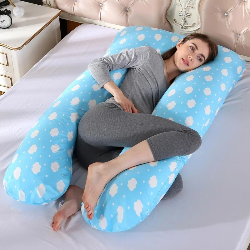 

Подушка PW12 из 100% хлопка для беременных, подушки U-образной формы для сна беременных на боку, поддерживают тело во сне, с рисунком "зайчики"