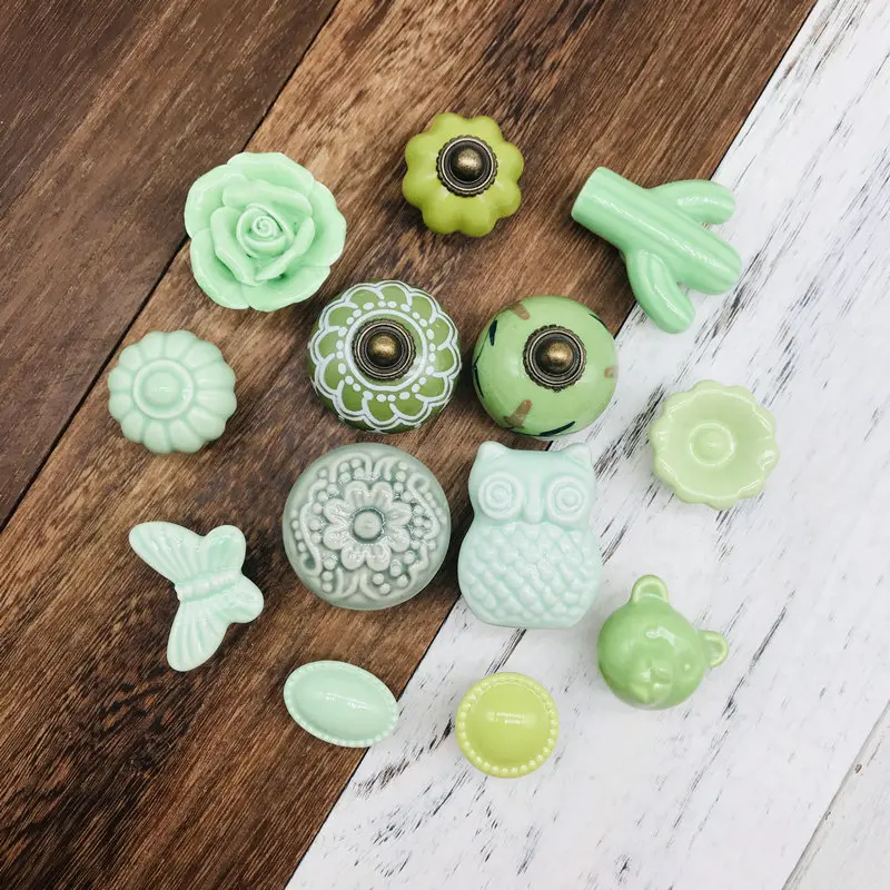 1 шт. смешанный модный вид зеленый цветок крема любовь керамические ручки дверная