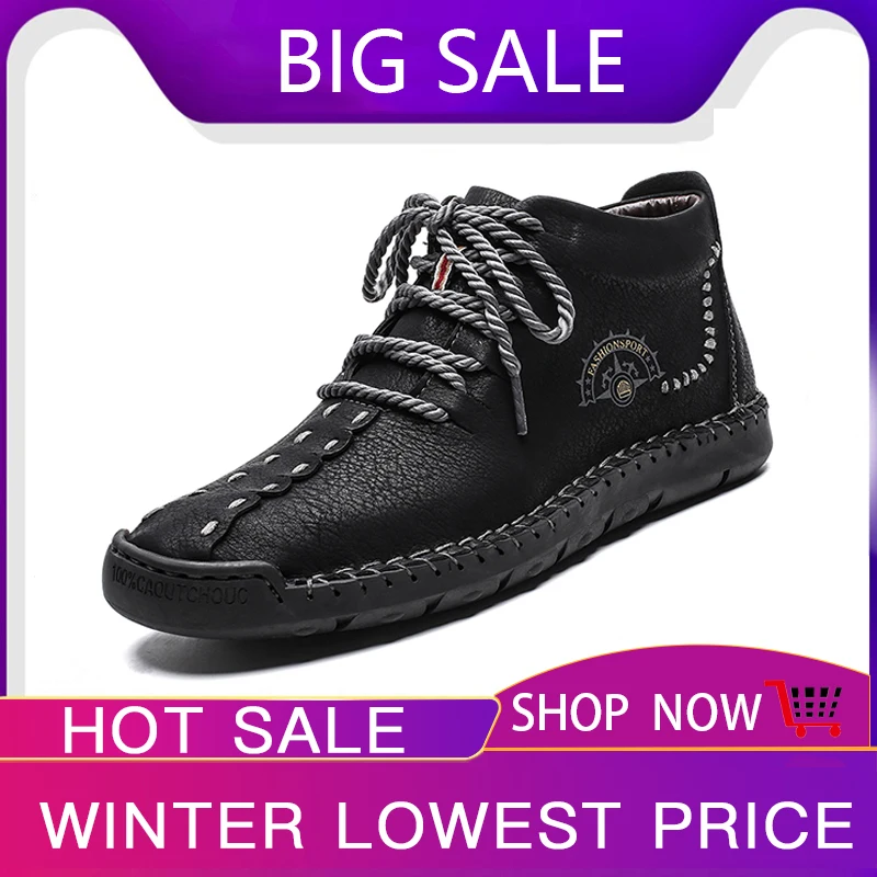 Лидер продаж зимние мужские ботинки из натуральной кожи повседневные теплые