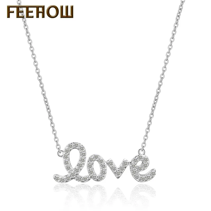 FEEHOW романтичный любовный с буквами ожерелье подвеской в форме кристалла для пар