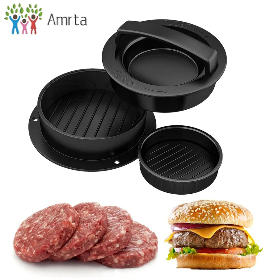 

New 3 in 1 Non Stick Hamburger Patty Maker Slider Press Stuffed Burger Meat Mold Kitchen Barbecue Tool