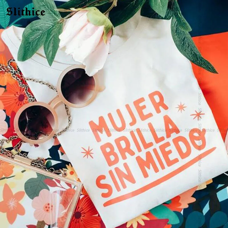 Женская Блестящая модная футболка с испанским буквенным принтом летняя женская