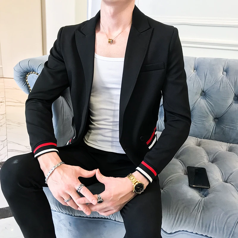 Mens Stylish Blazer British's Style Casual Slim Fit Suit Jacket Men Coat Terno Masculino Veste Costume Homme Deep V Sexy Outfit | Мужская