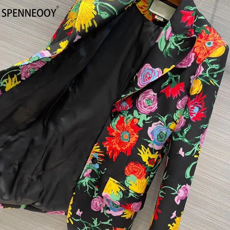 SPENNYMOOR 2021Designer Brand Spring Summer Fashion Blazer Jackets Women Hand Painted Flower Print Overcoat Outwear