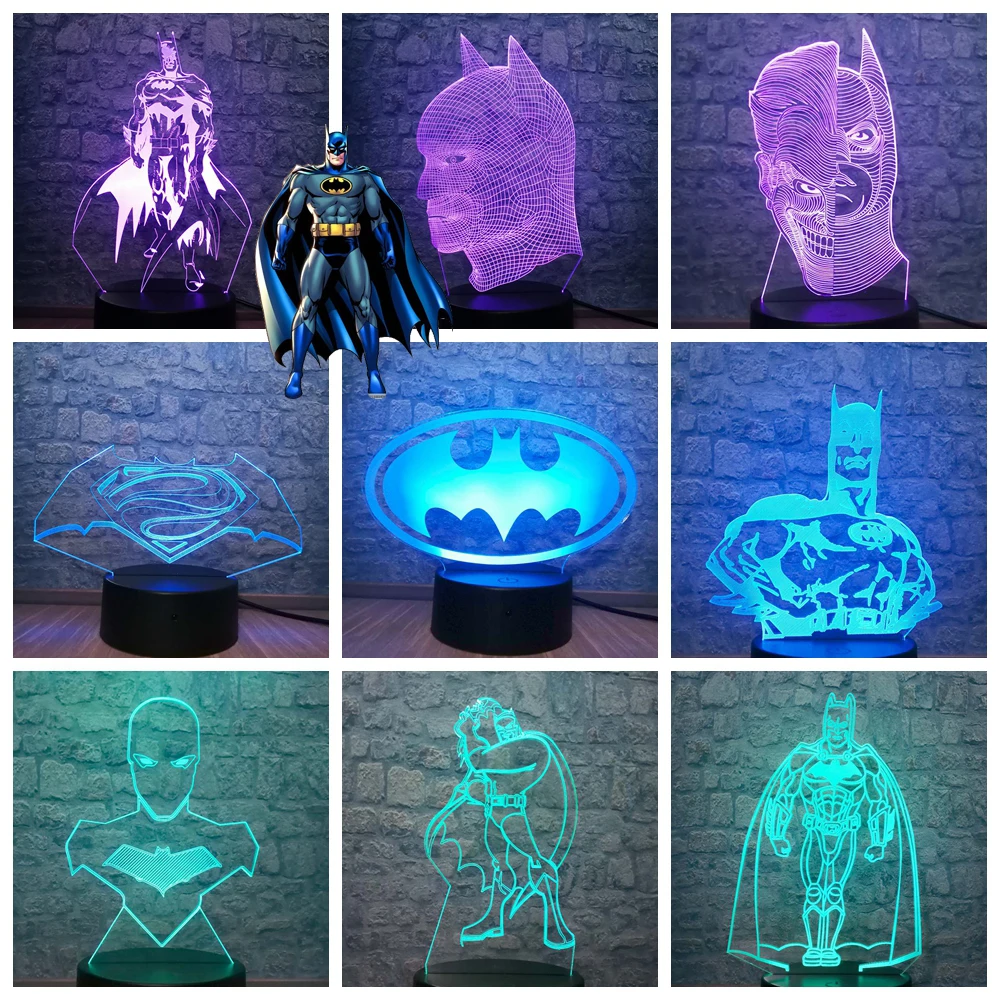 Детский светодиодный ночной Светильник Marvel Batman 7 цветов меняющий для детей декор