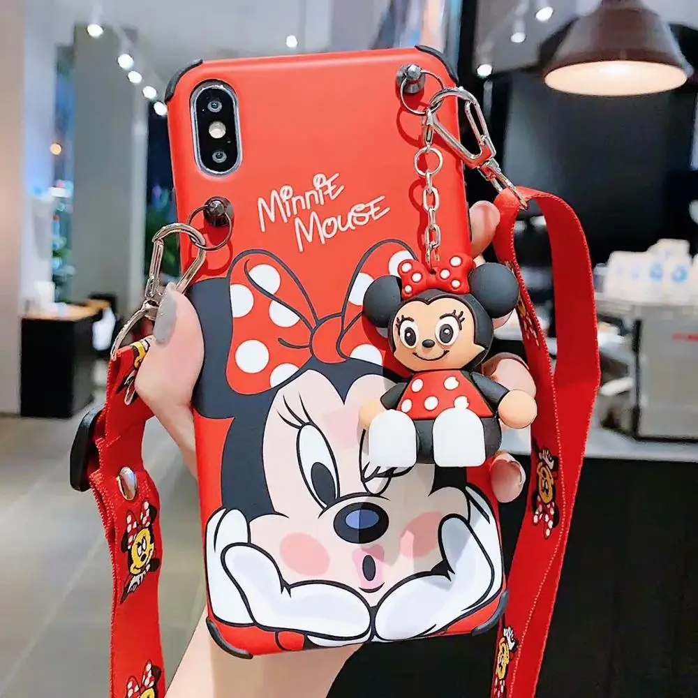 Case For iPhone 6 6S 7 8 Plus X XR XS 11 Pro Max Cute Cartoon Coque Phone Accessories Fundas with Lanyard Stand Holder |